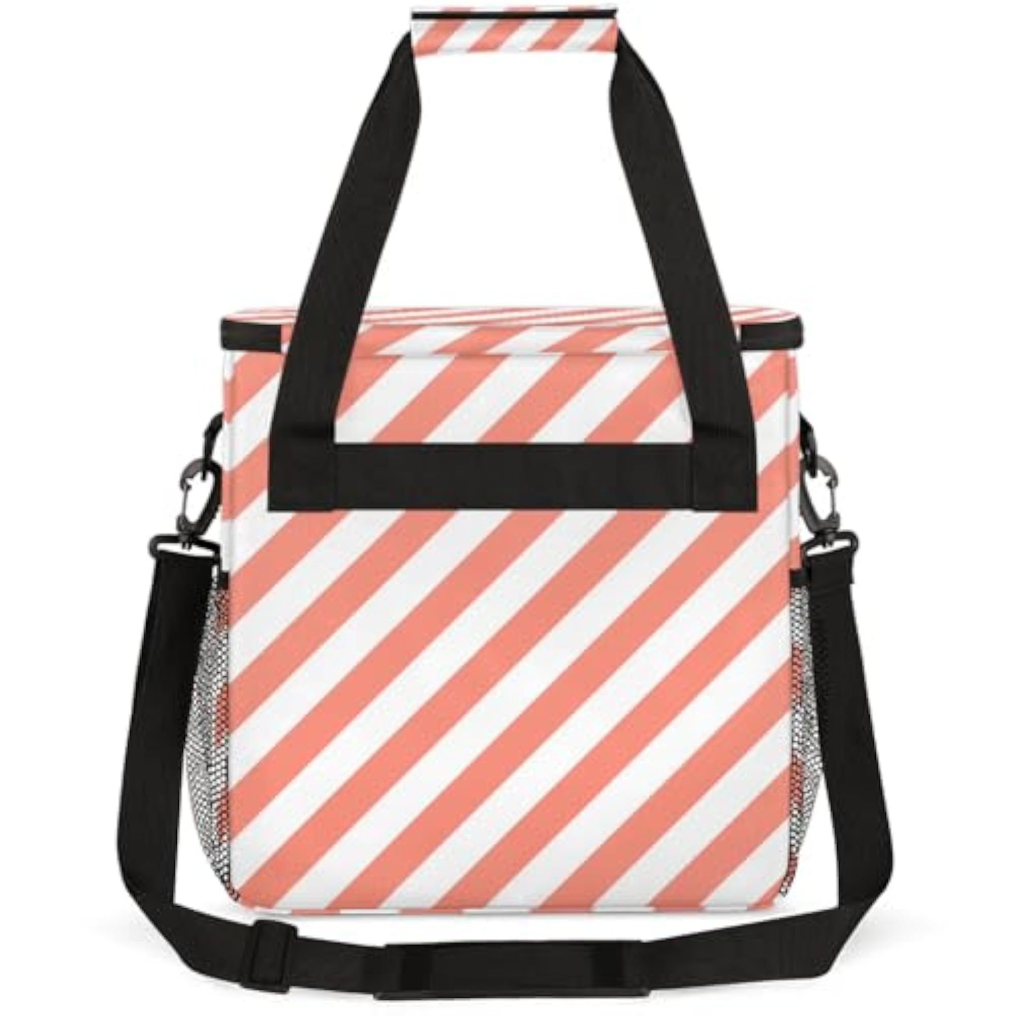 Striped Light Pink Travel Coffee Maker Carrying Bag, Large Organizer