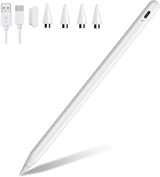 Stylus Pen for Touch Screens, Active Digital Pencil with Fine Tip, Rechargeable Capacitive Stylus for Tablets & Smartphones, Universal for Drawing & Note-Taking, 4 Replaceable Tips Included