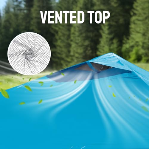 Image of CROWN SHADES Adjustable Height on The Fly, 10x10 Pop Up Canopy - Beach Tent with One Push Setup - Easy Outdoor Sun Shade for Events, Parties, Camping - Outside Shade with STO-N-Go Bag, Sky Blue