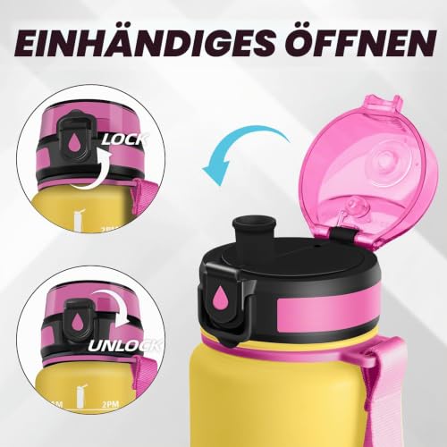 Trinkflasche 1l, Trinkflasche Sport, Wasserflasche Auslaufsicher, Wasserflasche mit Zeitmarkierung, Leicht zu Tragen und zu Reinigen… – Ansicht 2