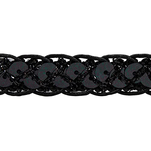 Trims By The Yard Thea Sequin Braid Cord Trim, 1/2-Inch Versatile Sequins for Crafts, Durable Sequin Trim for Costumes or Party Decorations, 10-Yard Cut, Black