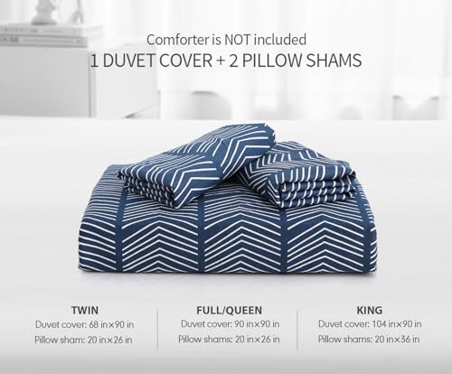 Image of SLEEPBELLA Navy and White Duvet Cover Set, 100% Cotton Bedding, Chevron Geometric Pattern, with Button Closure (3pcs, Twin Size)