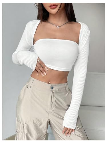 Floerns Women's Ribbed Shrug Cropped Cardigan Long Sleeve Open Front Bolero Sweater4