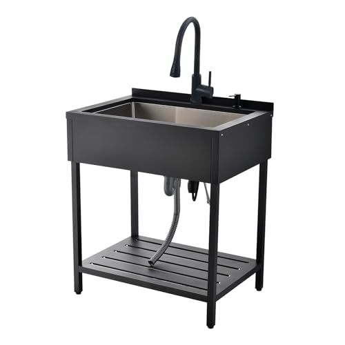 WMXQX Black Stainless Steel Utility Sink 30.7x21.65 x35 Freestanding