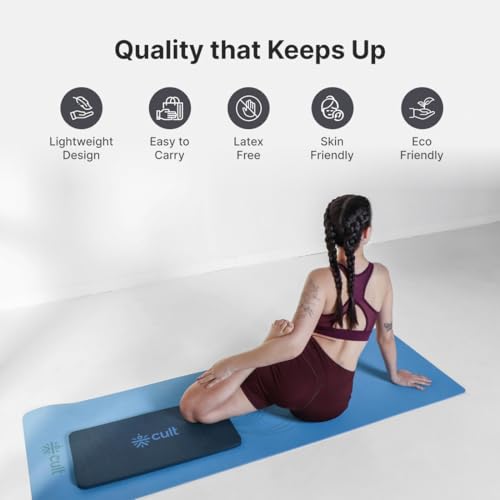Image of CULT EVA Yoga Knee Pads for Men & Women (Pack of 2) Blue 20mm Thick Non-Slip Joint Support Cushion for Yoga, Pilates, Meditation & Floor Exercises Lightweight, Durable & Portable Fitness Accessory