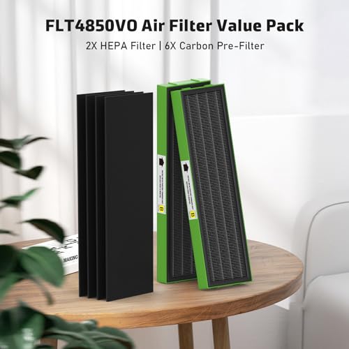 FLT4825VO Toxin Clear HEPA Replacement Compatible with AC4825 AC4300 AC4800 AC4900 AC4850, 2 True HEPA Filters & 6 Activated Carbon Pre-Filters, FLT4825VO, Black/Green