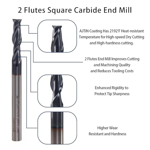 Image of 2 Flute 1 /8 inch Square End Mill with AlTiN Coating -Machining of Deep Grooves in High-Hardness Steels and Alloys, 1 /8 inch Cutting Diameter, 1 /2 inch Flute Length, 1-1 /2 inch Overall Length