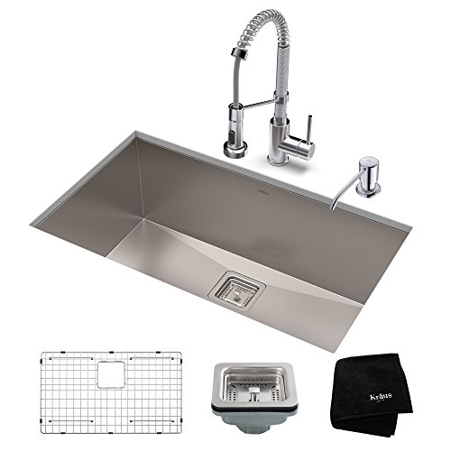 KRAUS KHU29-1610-53CH Set with Pax Stainless Steel Sink and Bolden Commercial Pull Faucet in Chrome Kitchen Sink & Faucet Combo