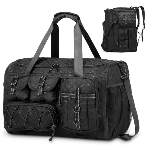 Gym Bag for Men Women, 40L Sport Duffel Bag, Anti-Theft Overnight Backpack W/Shoe Compartment for Fitness Travel, Black