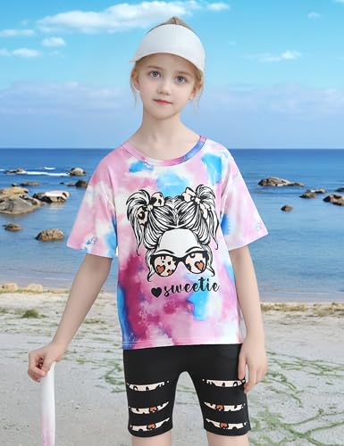 Image of Girls Clothes Short Sleeve Tie Dye Top Shorts and Pants 2PCS Girls Summer Outfits Size 6-16