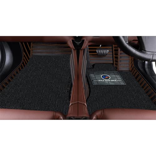 Image of Autofurnish Premium 9D Car Mat Full Set for Mahindra XUV 3XO (Automatic) 2024 || Luxury Leather Dual-Stitch Full Set 9D Car Floor Mat || 100% Waterproof || Color : Black Tan