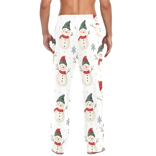 Mens Pajama Pants 100% Cotton, Snowman Snowflakes Men's Flannel Pajama4