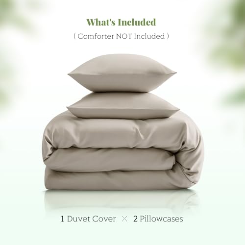 King/Cal King Duvet Cover Set, 100% Viscose Derived from Bamboo, 3 Pieces, 1 Zipper Closure Duvet Cover (106"x90") and 2 Pillowcases (20"x40") Cooling & Silky Soft (Simply Taupe)