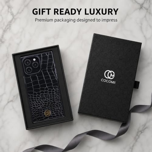 Image of COCOMII Rectangle for iPhone 16 Pro Case, Black Crocodile Leather
