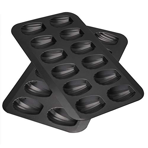 Fasmov 2 Pack 12-Cup Nonstick Madeleine Pan, Shell Shape Carbon Steel Baking Cake