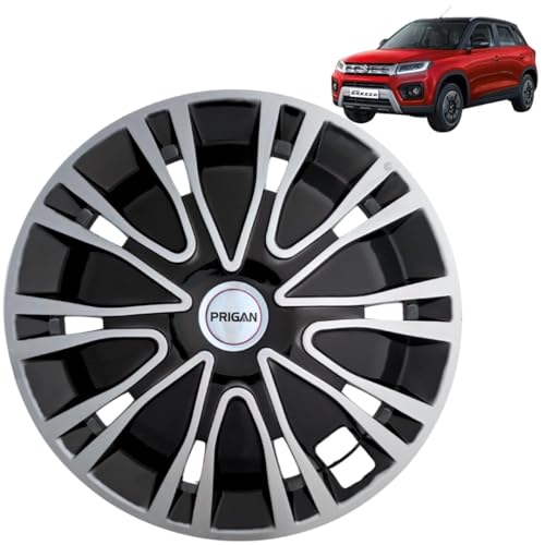 Image of PRIGAN Wheel Cover for Drive Black Silver Wheel Cover 16 inch for Maruti Brezza (Set of 4 Pcs) (Press Fitting) Model Name- Drive Black Silver 16