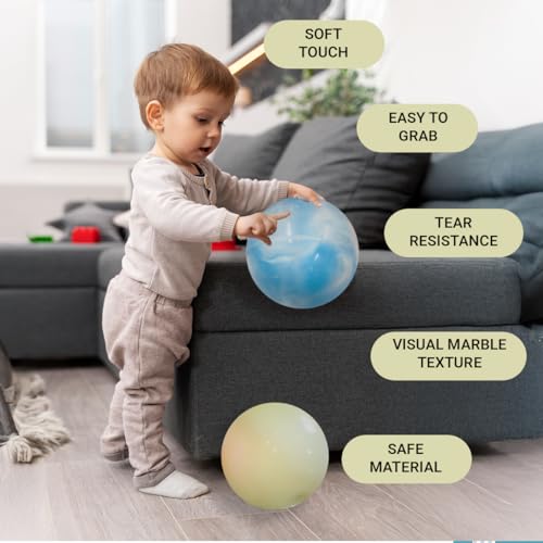 Image of GENIE'S Toy Bus 9-Inch Marble Play Ball | Interactive | for Pool, Beach & Garden | Perfect for Outdoor & Indoor Play | PVC Ball for Kids & Adults I Pack of 2 (Multicolor)