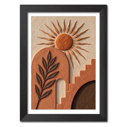 Image of TenorArts Boho Art 3D Clay Textured Digital Art Print Photo Frame, Modern Art Abstract Painting For Bedroom Living Room Home and Cafe Decor | Minimal Drawing Black Framed Posters for Decoration (9x12 inches) [CL-B09]