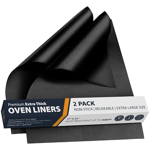 Oven Liners for Bottom of Oven - 2 Pack Large Heavy Duty Mats, 17”x25” Non-Stick Reusable Liner...