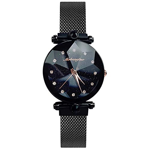 Preisvergleich Produktbild RORIOS Fashion Damen Armbanduhren Analog Quarzuhr Armbanduhren Armband Meshband Sternenklarer Himmel Simulierter Diamant Dial Armbanduhr