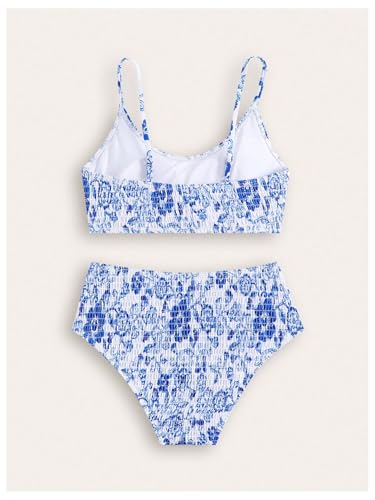 SHENHE Girl's Floral Swimsuits 2 Piece Scoop Neck Bikini Spaghetti Strap Smocked Bathing Suit2