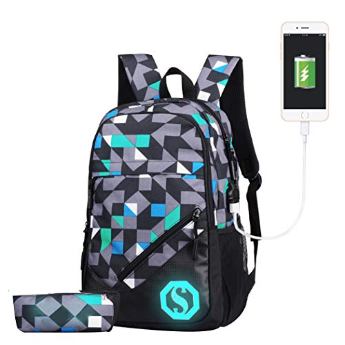 SellerFun Mochila escolar multifuncional unisex con marca fluorescente de 20 L para adolescentes y niñas, Usb Colorf 3 juegos, 20 L, moderno