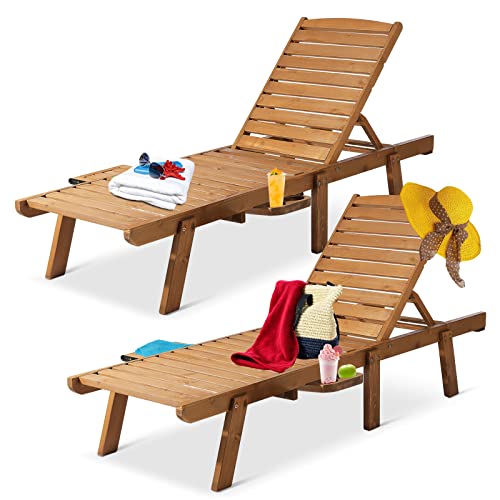 Garturects LOUNGE CHAIRS SET 2 Pcs Wood Chaise Lounge Chair - Patio Chaise Lounger Set Of 2 thumb #5
