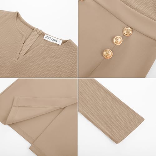 Image of GRACE KARIN Women's 2026 Fall Henly V Neck Business Work Dress Long Sleeve Bodycon Midi Elegant Office Sheath Dress