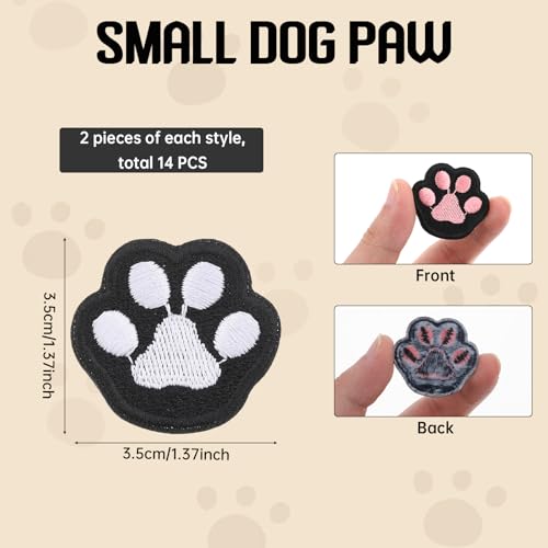 Thinp 14 Stück Bügelflicken Kinder,Bügelflicken Hundepfoten,Bestickte Aufnäher,Pfotenabdruck Patches zum Aufbügeln,Pfote Hund Aufnäher,Flicken zum Aufbügeln,Stoff Zum Aufbügeln,für Kleidung Jeans