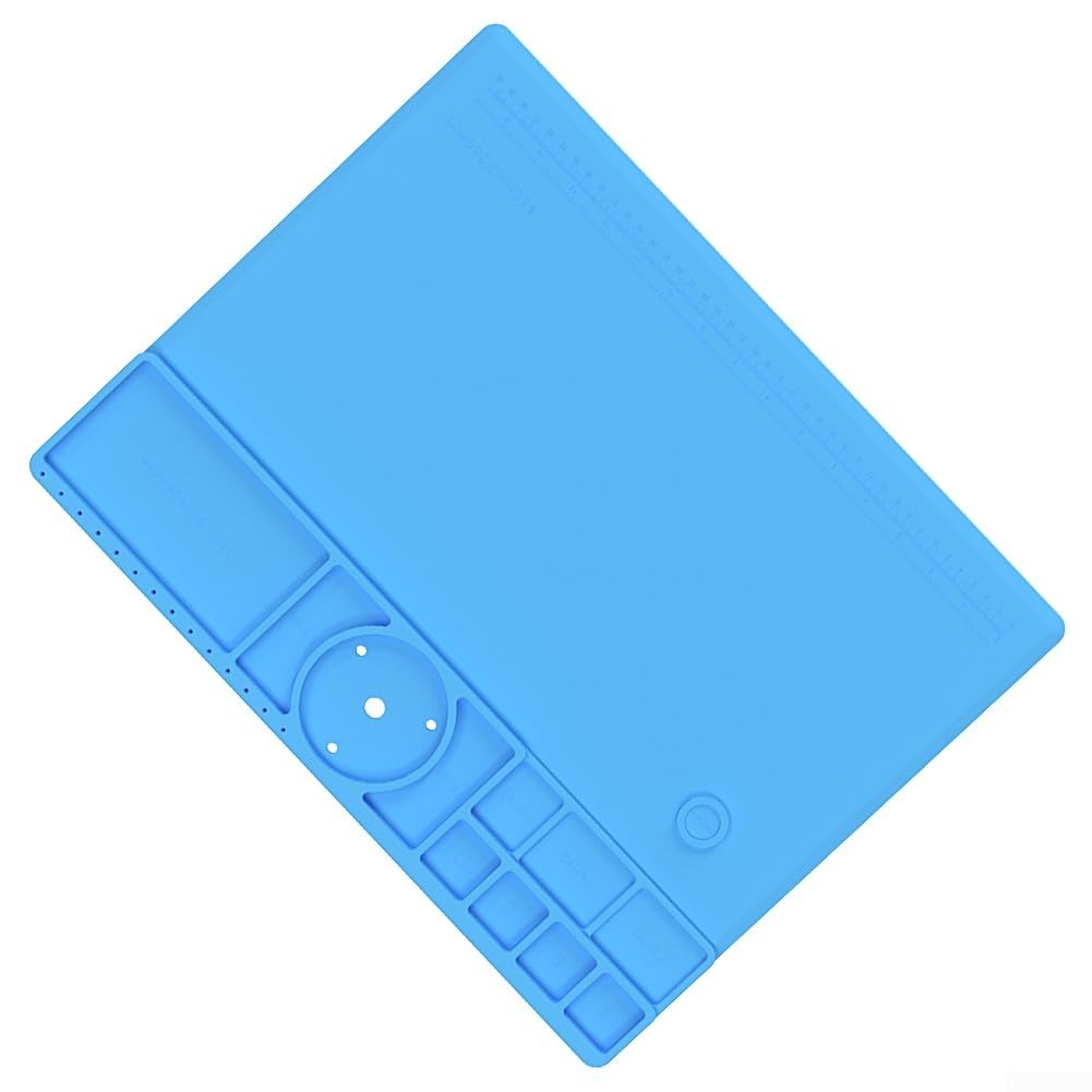 Widerstandsfähige Silikon-Lötmatte 45x35 cm, Hitzebeständige Arbeitsunterlage für Elektronik-Reparatur, Rutschfeste Isoliermatte für Lötkolben und Bauteile, Blau