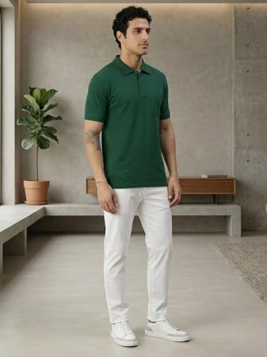 Image of Lux Cozi Men's Polo T-Shirt Regular Fit Half Sleeves with Pocket | Cotton Blend Polo Neck Collar T-Shirt for Men | Casual, Office Comfortable Breathable T-Shirt | Stylish Plain Tee