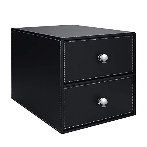 Leather Desk Organizer with 3 Drawers PU Leather Desk Filing Cabinet Desktop Filing A4 File Organization Cabinet Executive Office Supplies Document Holder Cabinet Drawer Stackable Storage Box