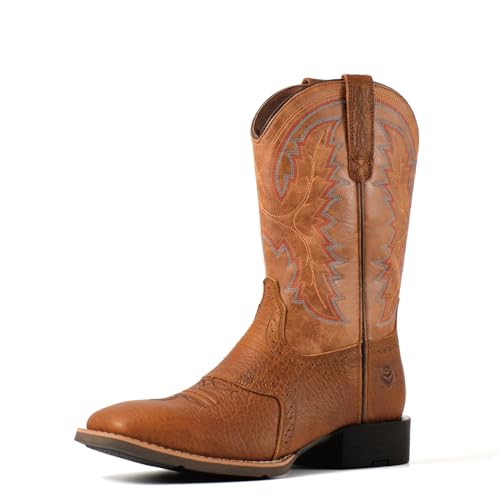 Image of SUREWAY Western Cowboy Boots for Men, Square Toe with Classic Embroidery | Oil /Slip Resistant, Durable Fashionable Classic Pull on 10 Inch Mid-Calf Wellington Boots