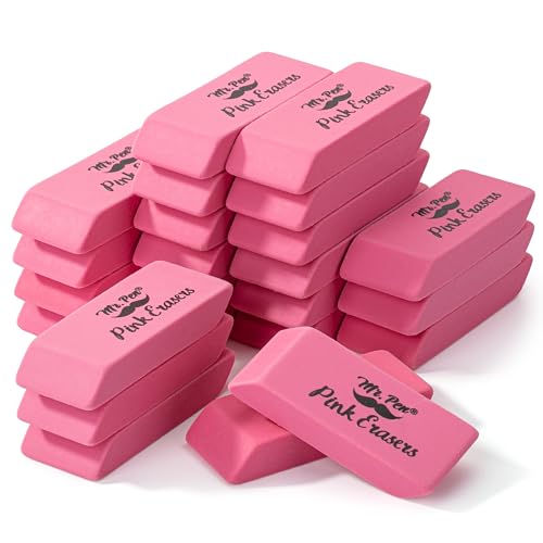 Image of Mr. Pen- Pink Pencil Eraser Bulk, 24 Pack | Large Latex Free Block Erasers for School, Office, Art Sketching, Homework, Exams, Clean Smudge-Free Correction