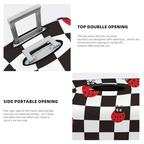 Ladybugs Of Black And White Checkers Print Luggage Cover For Suitcase,Washable Elastic Travel Suitcase Protector With Zipper Closure And Bottom Buckle – Fits 18-32" Luggage-Medium3