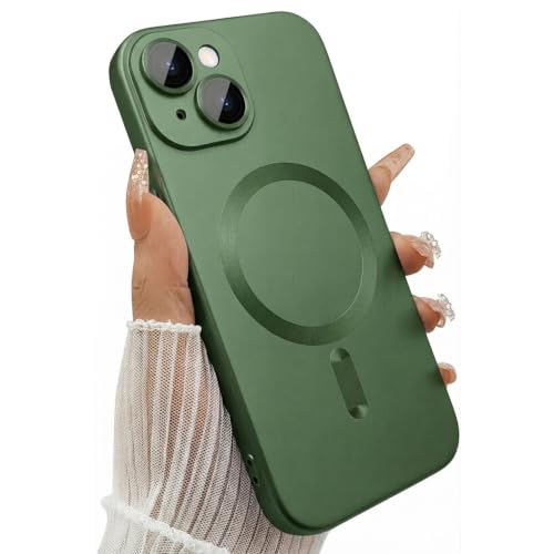 Image of DIZORO Magnetic Case for iPhone 14 Cover [Compatible with MagSafe][Built-in Camera Lens Protector] Slim Soft Silicone Bumper Shockproof Metallic Luster Back Cover Phone Cases (Green)