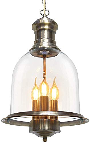 SmileyEU Vintage Glass Pendant Light Brass Hanging Antique Ceiling Chandelier Candle Lantern,White