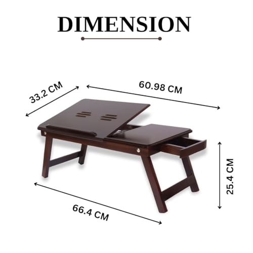 Fabulo Wooden Standard Adjustable Laptop and Study Table/Portable Lap Desk - Multipurpose Bed Table with Folding Legs and Drawer - Walnut Finish - Image 7
