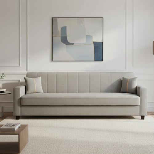 Image of FURNY Cosmos 3 Seater Fabric Sofa Set (Light Grey) Premium Velvet Finish | Durable Comfort | Ideal for Living Room