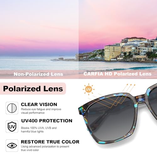 CARFIA Acetate Polarized Sunglasses for Women Big Face Fashion Retro Sunnies CA55053