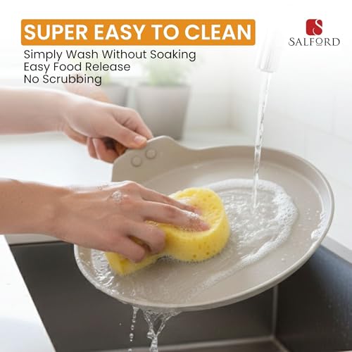 Image of SALFORD Forged Non-Stick Tava | 28 cm | Gas & Induction Base | Non-Toxic PFOA Free Coating | 1Y Warranty | Roti, Dosa, Pancake, Chilla | Wooden Finish Handle | White Spatter