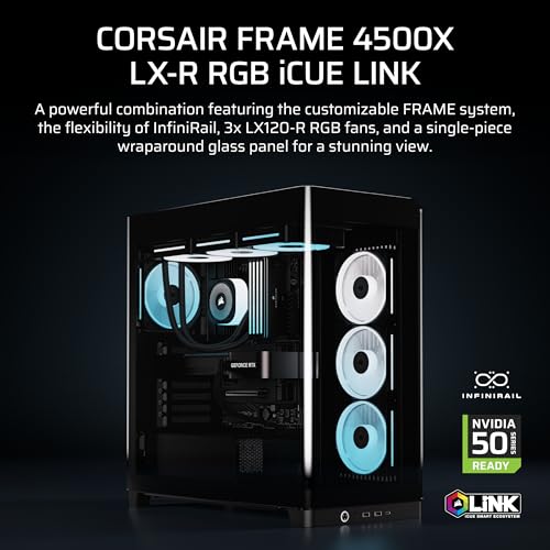 Image of CORSAIR Frame 4500X LX Reverse Fan RGB Link Mid-Tower PC Case - 3X Pre-Installed Fans, Panoramic Glass, InfiniRail Mounting System, Modular Customization, Spacious Interior, GPU Anti-Sag - Black