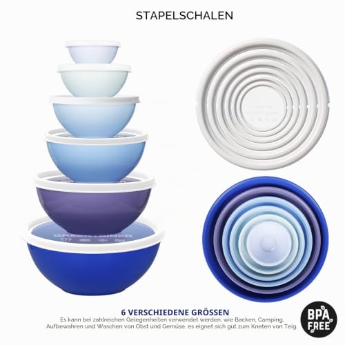 Greentainer Salatschüssel Set mit Deckel, 12-teiliges Rührschüssel aus Kunststoff, Stapelbare mixing bowls with lids für Küche… – Ansicht 4