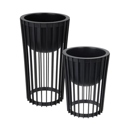 Blumenständer Set Ø 30 cm x H 40 cm und 54 cm | Pflanzenständer aus robustem Kunststoff, beidseitig verwendbar | Blumenhocker für drinnen und draußen | Pflanzentisch modern und praktisch | Schwarz