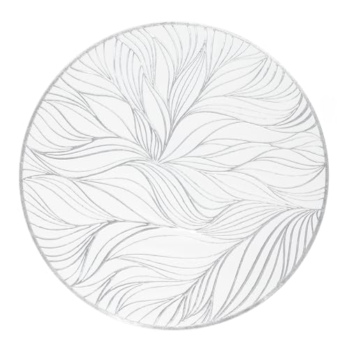 fanquare Silver Table Mats Set of 6 Round Placemats PVC Leaf Placemats Heat Resistant Washable Non-Slip Tablemats for Dining Kitchen Table Wedding Decoration 38cm