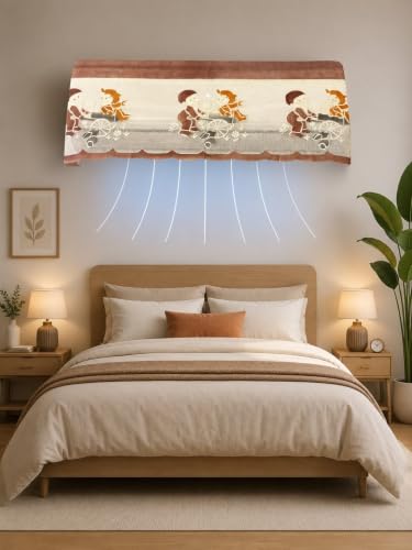 Image of Premium Cotton Net Split AC Cover for 1.5 Ton Indoor Unit | Designer Summer AC Dust Protection Cover | Stylish Protective AC Cover | 38 x 15.35 x 7.8 In | Brown Net