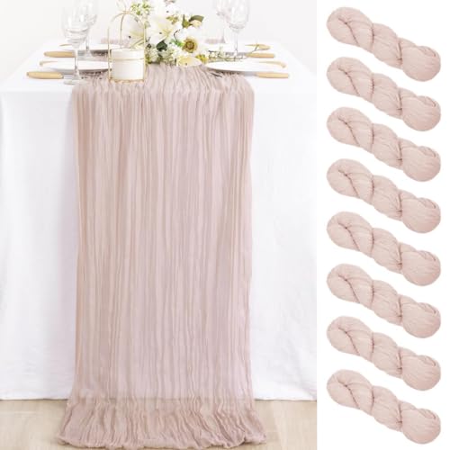 Image of MLMC 8 Pack Pink Table Runner Boho Dusty Pink Cheesecloth Table Runner 10ft Gauze Cheese Cloth Decor 35x120 Inches for Wedding Bridal Baby Shower Birthday Party Decor