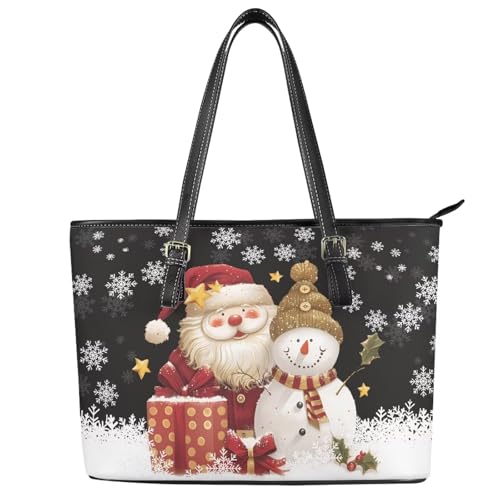 Image of Coldinair Christmas Leather Tote Bag for Women with Zipper Large Shoulder Tote Bag Shopping Casual Travel Bag Handbag Purse