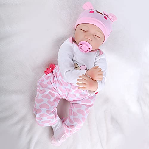 ZIYIUI 22 Zoll 55cm Lebensechte Reborn Baby Puppe Mädchen Weiche Silikon Vinyl Puppe Nette Geschlossene Augen… – Bild 5