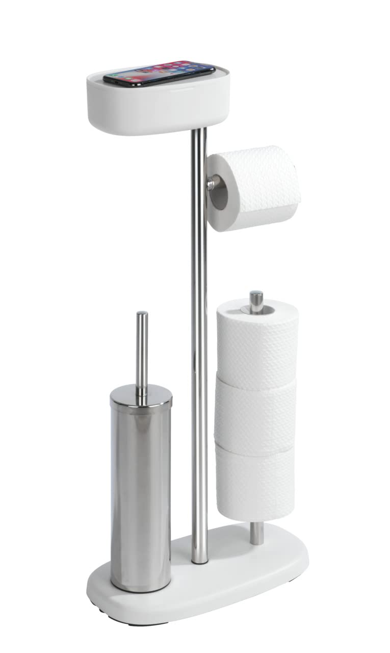 WENKO Stand WC-Garnitur mit Box Mod. Rivazza, Toilettenpapier-Halter mit Ablage, WC-Bürstenhalter, Ersatzrollenhalter, Edelstahl